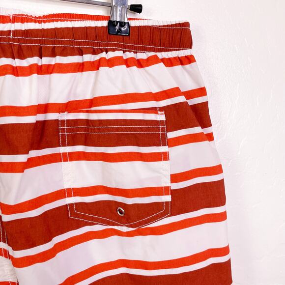 Zara Elastic Waist Pull On Striped Swim Trunks Board Shorts Orange size XL NWT - Picture 6 of 9